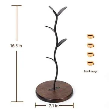 SASIDO Coffee Mugs Holders, Mug Trees for Counter, Tea Cups Storage Rack Countertop, Cafe Accessories, Breakroom Decor & Kitchen Organizer Storage Stand, Black