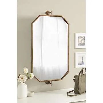 Kate and Laurel Darbridge Traditional Octagon Pivot Mirror, 24 x 47, Antique Gold, Vintage Adjustable Bathroom Wall Mirror for Use Horizontally or Vertically