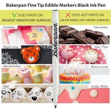 Bakerpan Food Coloring Markers, Fine Tip Edible Markers for Cookie Decorating, Edible Black Ink Pen ...