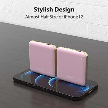 MOXNICE Power Bank 10000mAh Portable Phone Charger QC 4.0, PD 18W Super Lightweight Slim External Battery for Smartphones and Tablets, Gifts for Men Women (Pink)