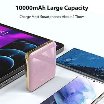 MOXNICE Power Bank 10000mAh Portable Phone Charger QC 4.0, PD 18W Super Lightweight Slim External Battery for Smartphones and Tablets, Gifts for Men Women (Pink)