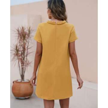 Yioaga Womens Tweed Jackie Dress Elegant Crew Neck Short Sleeve Button Bodycon Mini Dress(Gamboge,XS...