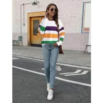 Womens Mardi Gras Shirt Stripes Fat Tuesday Tee Shirt New Orleans Carnival Party Long Sleeve Shirts Top