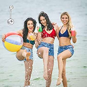 PWUEITR Belly Button Ring for Women Men 14G 8mm 10mm 12mm 14mm Titanium Round Rhinestones Navel Barbell Stud Body Piercing Jewelry,Silver 12mm