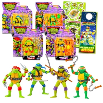Teenage Mutant Ninja Turtles Figures Collection - 4 TMNT Mini Figurines & Stickers
