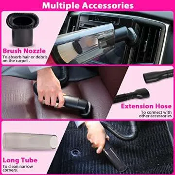 THINKWORK Car Detailing Kit Interior Cleaner, Car Cleaning Kit with 8000PA Cordless Pink Handheld Vacuum Cleaner, Car Interior Detailing Brush Set, Pink Car Accessories, Gift for Women