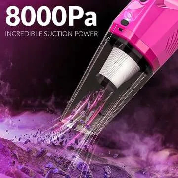 THINKWORK Car Detailing Kit Interior Cleaner, Car Cleaning Kit with 8000PA Cordless Pink Handheld Vacuum Cleaner, Car Interior Detailing Brush Set, Pink Car Accessories, Gift for Women