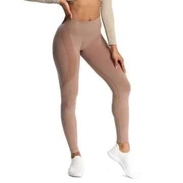 Aoxjox Workout Seamless Leggings for Women Smile Contour High Waisted Gym Yoga Pants Tights 26” (Beaver Marl, Small)