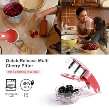 Cherry Pitter Tool Pit Remover, Olive Pitter Quick Push Pull 6 Hole Seed, Multi-Function Cherry Pitters Core Remover Portable Saving Lock Design Corer Kitchen Depitter Tool - Red