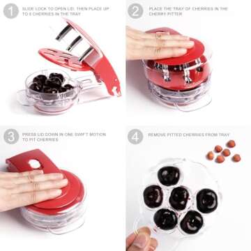 Cherry Pitter Tool Pit Remover, Olive Pitter Quick Push Pull 6 Hole Seed, Multi-Function Cherry Pitters Core Remover Portable Saving Lock Design Corer Kitchen Depitter Tool - Red