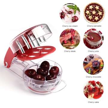 Cherry Pitter Tool Pit Remover, Olive Pitter Quick Push Pull 6 Hole Seed, Multi-Function Cherry Pitters Core Remover Portable Saving Lock Design Corer Kitchen Depitter Tool - Red