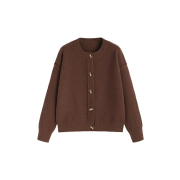 CIDER Women's Knit Cardigan Button Down Crew Neck Long Sleeve Open Front Thick Outerwear Winter Outfit: Coffee, S