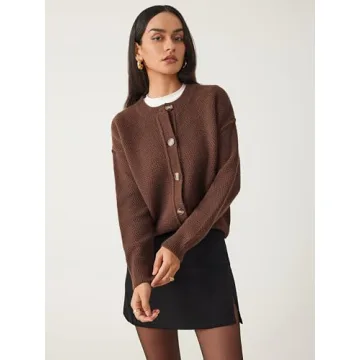 CIDER Women's Knit Cardigan Button Down Crew Neck Long Sleeve Open Front Thick Outerwear Winter Outfit: Coffee, S