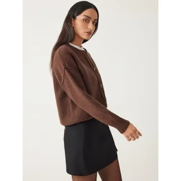 CIDER Women's Knit Cardigan Button Down Crew Neck Long Sleeve Open Front Thick Outerwear Winter Outfit: Coffee, S