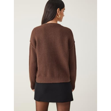 CIDER Women's Knit Cardigan Button Down Crew Neck Long Sleeve Open Front Thick Outerwear Winter Outfit: Coffee, S