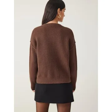 CIDER Women's Knit Cardigan Button Down Crew Neck Long Sleeve Open Front Thick Outerwear Winter Outfit: Coffee, S