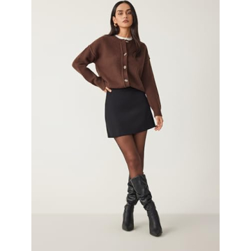 CIDER Women's Knit Cardigan Button Down Crew Neck Long Sleeve Open Front Thick Outerwear Winter Outfit: Coffee, S