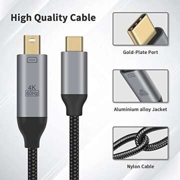 Duttek USB C to Mini DisplayPort Cable 4K 6FT Gold-Plated