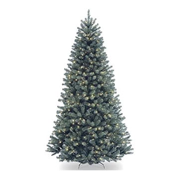National Tree Company Pre-Lit Artificial Full Christmas Tree, Blue, North Valley Spruce, White Light...