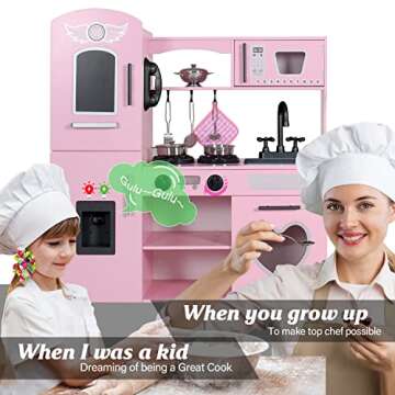 TaoHFE Play Kitchen, Pink Kids Kitchen Set for Girls Kitchen Set for Kids Ages 6-8 Gift Toddler Kitc...