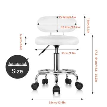 KKTONER PU Leather Modern Rolling Stool with Low Back Height Adjustable Work Salon Drafting Swivel Task Chair with Footrest (White)