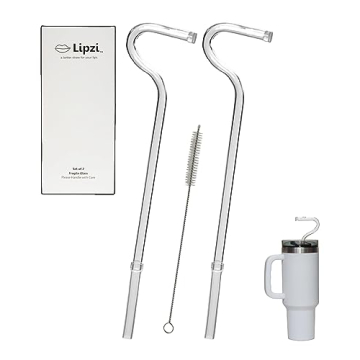 Lipzi - Anti Wrinkle Straw - Glass anti-wrinkle drinking straws for 40oz Tumbler, Clear Reusable Str...