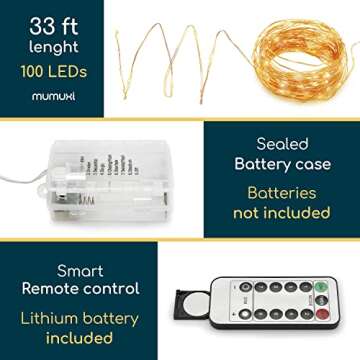 MUMUXI 33ft 100 LED Battery Fairy Lights with Timer