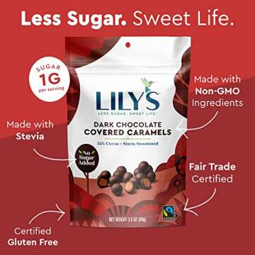 Dark Chocolate Covered Caramels By Lily's Sweets | Made with Stevia, No Added Sugar, Low-Carb, Keto Friendly | Fair Trade, Gluten-Free & Non-GMO Ingredients | 3.5 oz, 3 Pack