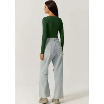 QINSEN Sexy Long Sleeve V Neck Bodysuit for Women