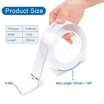 Heavy Duty Double Sided Mounting Tape, 1" x 120", Traceless and Removable Nano Adhesive Tape for Out...