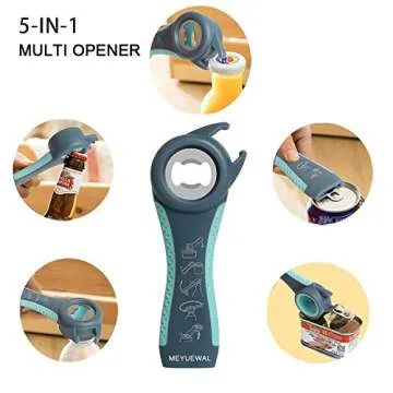 Jar Opener, 5 in 1 Multi Function Can Opener Bottle Opener Kit with Silicone Handle Easy to Use for Children, Elderly and Arthritis Sufferers (New blue)