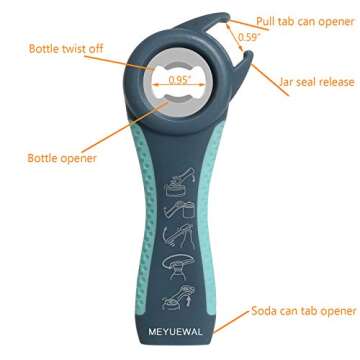 Jar Opener, 5 in 1 Multi Function Can Opener Bottle Opener Kit with Silicone Handle Easy to Use for Children, Elderly and Arthritis Sufferers (New blue)