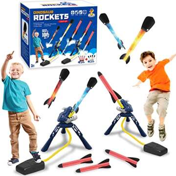 COOLDUCK 2 Pcs Dino Rocket Launcher for Kids - Launch Up to 100 Feet, Light-up Foam Rockets, Godzill...