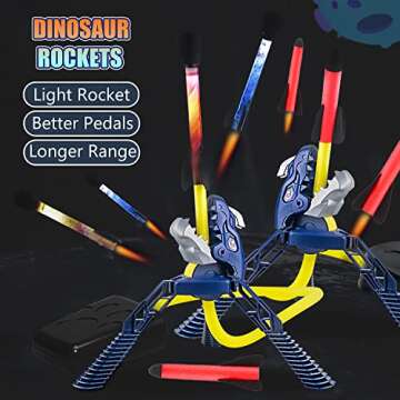 COOLDUCK 2 Pcs Dino Rocket Launcher for Kids - Launch Up to 100 Feet, Light-up Foam Rockets, Godzilla Dinosaur Stomp Launch Pad, Outdoor Toys for Family Fun, Birthday Gift for Boys Girls