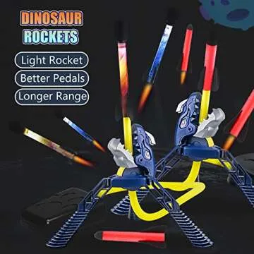 COOLDUCK 2 Pcs Dino Rocket Launcher for Kids - Launch Up to 100 Feet, Light-up Foam Rockets, Godzilla Dinosaur Stomp Launch Pad, Outdoor Toys for Family Fun, Birthday Gift for Boys Girls