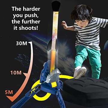 COOLDUCK 2 Pcs Dino Rocket Launcher for Kids - Launch Up to 100 Feet, Light-up Foam Rockets, Godzilla Dinosaur Stomp Launch Pad, Outdoor Toys for Family Fun, Birthday Gift for Boys Girls