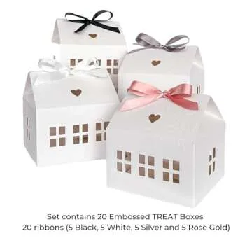 Karentology 20 Pcs Classic House Shaped Gift Boxes with Neutral Ribbons for Treats, Desserts, Fancy Cookie, White Gable Bakery Packaging