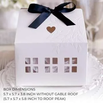 Karentology 20 Pcs Classic House Shaped Gift Boxes with Neutral Ribbons for Treats, Desserts, Fancy Cookie, White Gable Bakery Packaging
