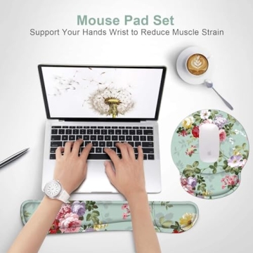 Keyboard Wrist Rest Pad and Mouse pad with Wrist Rest Support Set, Non Slip Rubber Base Wrist Support Mousepads with Ergonomic Memory Foam for Home Office Working,Durable & Comfortable & Lightweight
