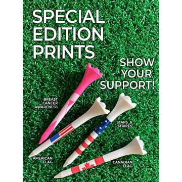 3-1/4" Pride Performance Plastic Golf Tees, Stars and Stripes, 100 Count - Designed for Less Friction and Longer Drives - Made in the USA