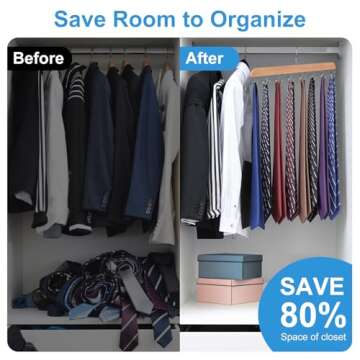 2 Pcs Belt Hanger for Closet, Holds Up to 42 Belts, Sturdy Wooden Belt Rack with 14 Hooks, Space-Saving Belt and Tie Organizer for Closet Storage (2, Yellow)