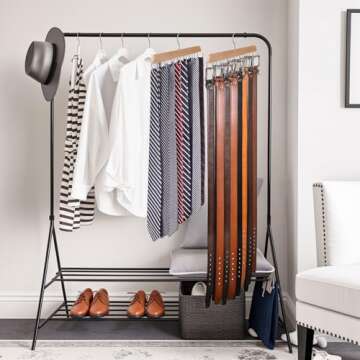 2 Pcs Belt Hanger for Closet, Holds Up to 42 Belts, Sturdy Wooden Belt Rack with 14 Hooks, Space-Saving Belt and Tie Organizer for Closet Storage (2, Yellow)