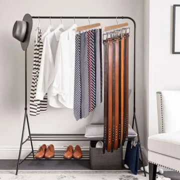 2 Pcs Belt Hanger for Closet, Holds Up to 42 Belts, Sturdy Wooden Belt Rack with 14 Hooks, Space-Saving Belt and Tie Organizer for Closet Storage (2, Yellow)