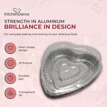 KitchenDance 8 Inch Disposable Heart Aluminum Pans With Lids - Heart Shape Aluminum Cake Pan Perfect for Cakes & Chocolates - Heart Shaped Pans With Lids for Storing, Presentation & Transport - 339P