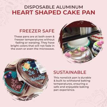 KitchenDance 8 Inch Disposable Heart Aluminum Pans With Lids - Heart Shape Aluminum Cake Pan Perfect for Cakes & Chocolates - Heart Shaped Pans With Lids for Storing, Presentation & Transport - 339P