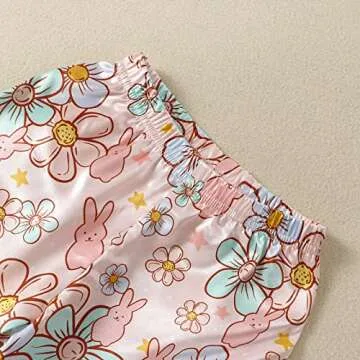 MAINESAKA Baby Girl Short Sleeve Button Down Tops And Shorts Snug Fit Pajamas Set 2 Piece Silk Satin Pjs Summer Sleepwear (Pink Easter Bunny, 5-6 Years)