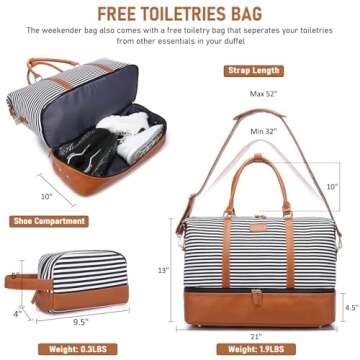 Experience the Sucipi Weekender Bag: Stylish Duffle for Women with Shoe Compartment & Toiletry Bag