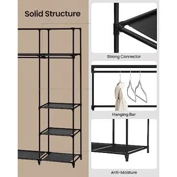 Hzuaneri Closet Wardrobe, 64-inch Portable Closet for Bedroom, 3 Clothes Rail with 9 Compartments Shelves, Freestanding Clothes Storage Organizer for Cloakroom, Black WH0203