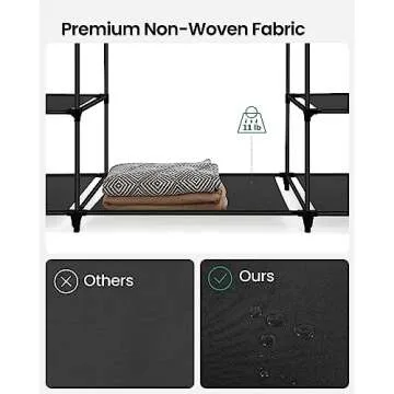 Hzuaneri Closet Wardrobe, 64-inch Portable Closet for Bedroom, 3 Clothes Rail with 9 Compartments Shelves, Freestanding Clothes Storage Organizer for Cloakroom, Black WH0203