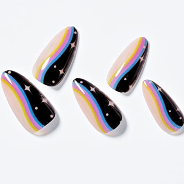 GLAMERMAID Gothic Sun Moon Press on Nails - Medium Almond Style with Glitter Gel Finish